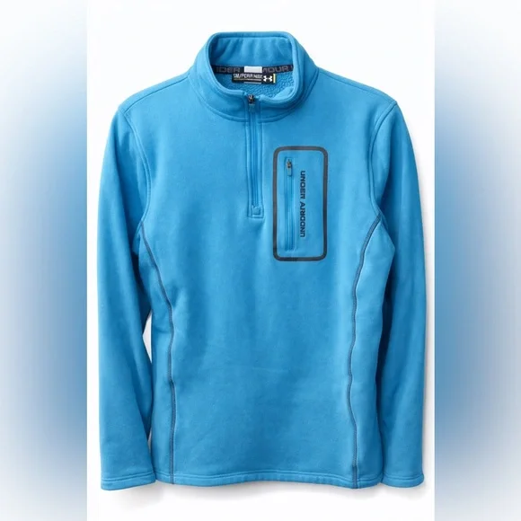 Under Armour Quarter-Zip Fleece Pullover Blue Performance Top Men’s Jacket - Picture 2 of 2